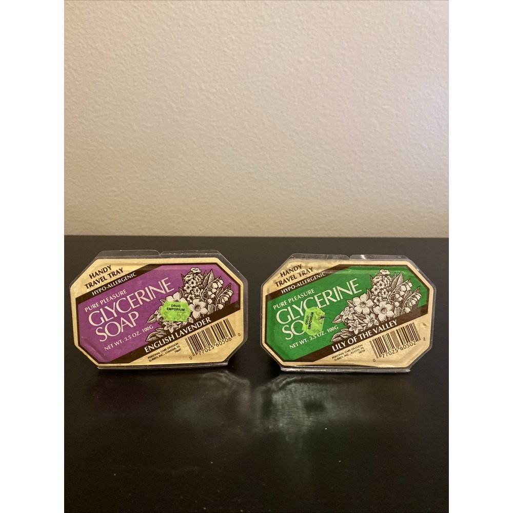 Lot of 2 Vintage Pure Pleasure Glycerin Soap Bar English Lavender Lily Valley